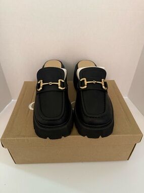 CCOCCI Black Mule Clogs with Gold Horsebit Hardware